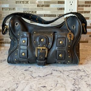 Betsey Johnson Leather Studded Shoulder Bag.